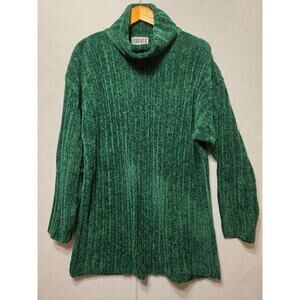 Vintage Forenza Green Chenille Turtleneck Sweater Women’s Med Ribbed Cozy 90s